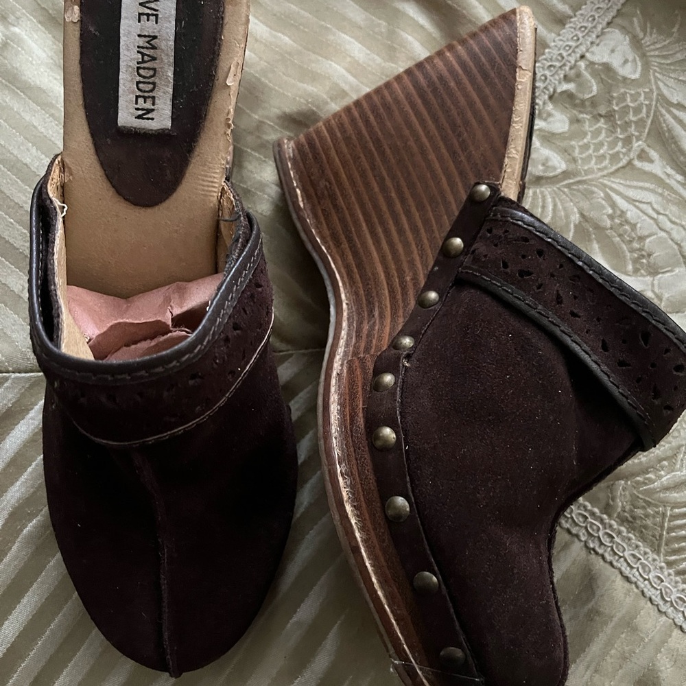 Steve Madden Dark Brown Suede Mules with Studded Accents